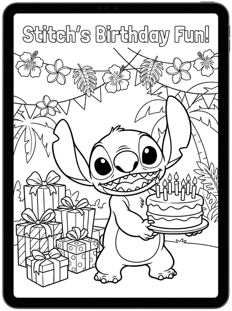 Stitch Verjaardag Kleurplaten (Gratis PDF Printables) 23 - gratis kleurplaat om te printen