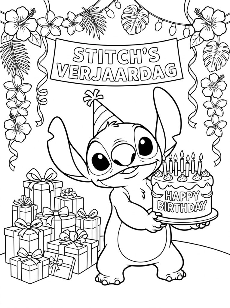 Stitch Verjaardag Kleurplaten (Gratis PDF Printables) 24 - gratis kleurplaat om te printen