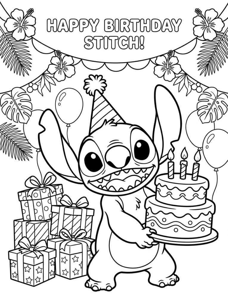 Stitch Verjaardag Kleurplaten (Gratis PDF Printables) 25 - gratis kleurplaat om te printen