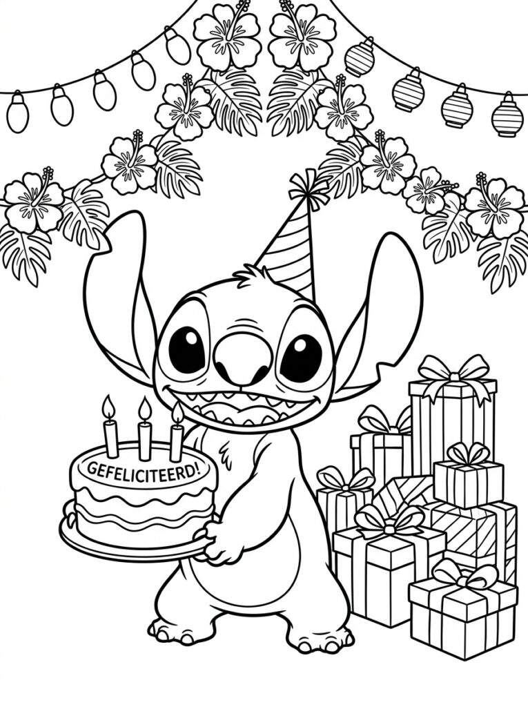 Stitch Verjaardag Kleurplaten (Gratis PDF Printables) 26 - gratis kleurplaat om te printen