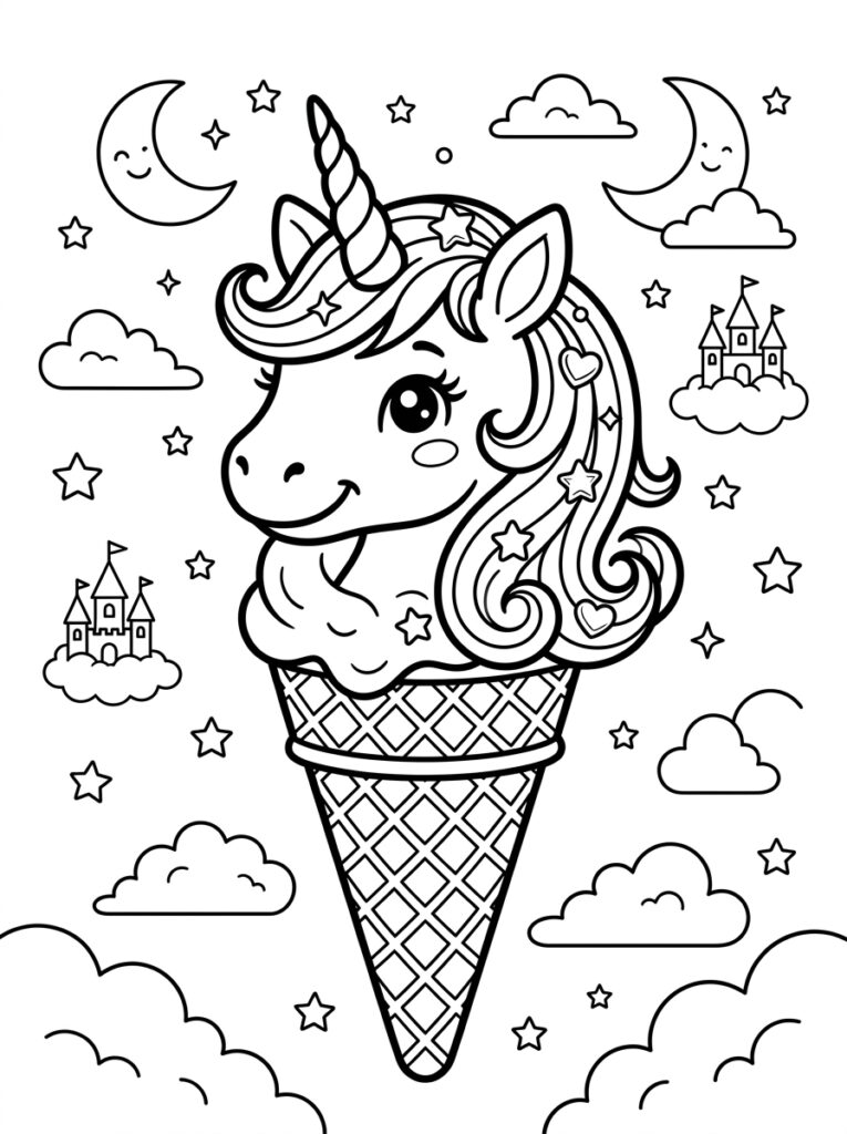 Unicorn Ijsje Kleurplaten (Gratis PDF Printables) 03 - gratis kleurplaat om te printen