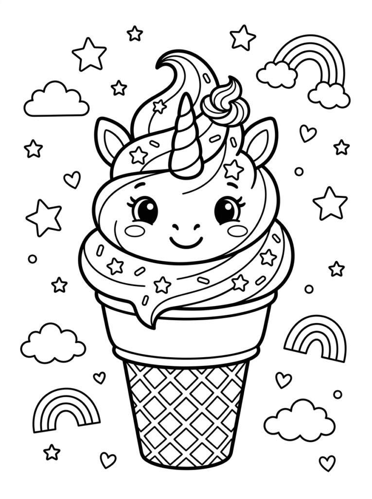 Unicorn Ijsje Kleurplaten (Gratis PDF Printables) 04 - gratis kleurplaat om te printen