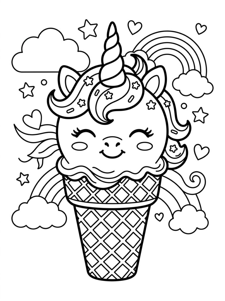 Unicorn Ijsje Kleurplaten (Gratis PDF Printables) 05 - gratis kleurplaat om te printen