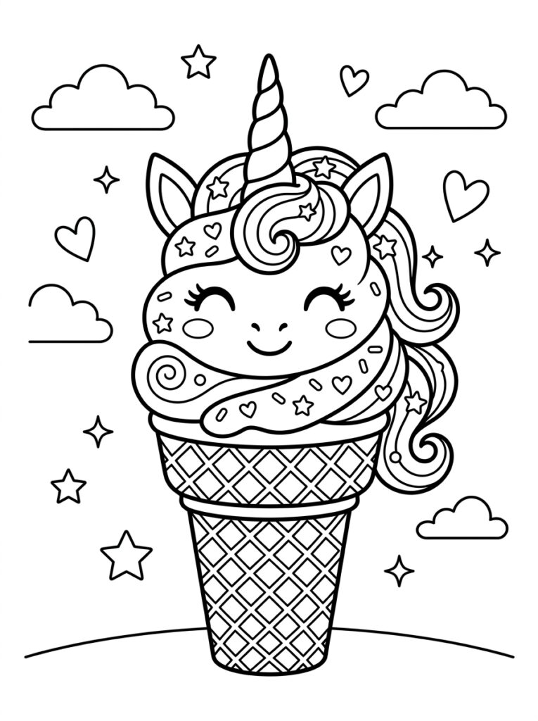 Unicorn Ijsje Kleurplaten (Gratis PDF Printables) 08 - gratis kleurplaat om te printen