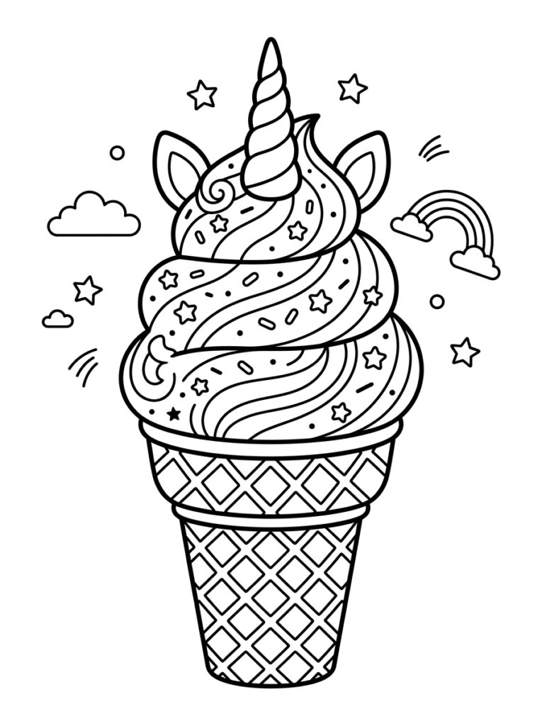 Unicorn Ijsje Kleurplaten (Gratis PDF Printables) 09 - gratis kleurplaat om te printen