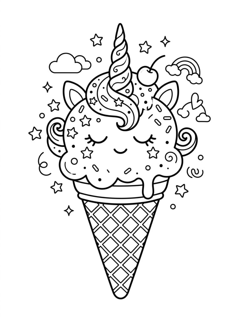 Unicorn Ijsje Kleurplaten (Gratis PDF Printables) 10 - gratis kleurplaat om te printen