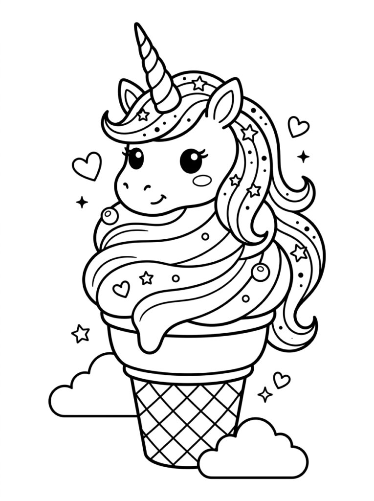 Unicorn Ijsje Kleurplaten (Gratis PDF Printables) 11 - gratis kleurplaat om te printen