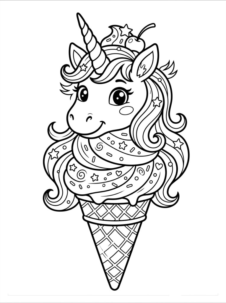 Unicorn Ijsje Kleurplaten (Gratis PDF Printables) 12 - gratis kleurplaat om te printen