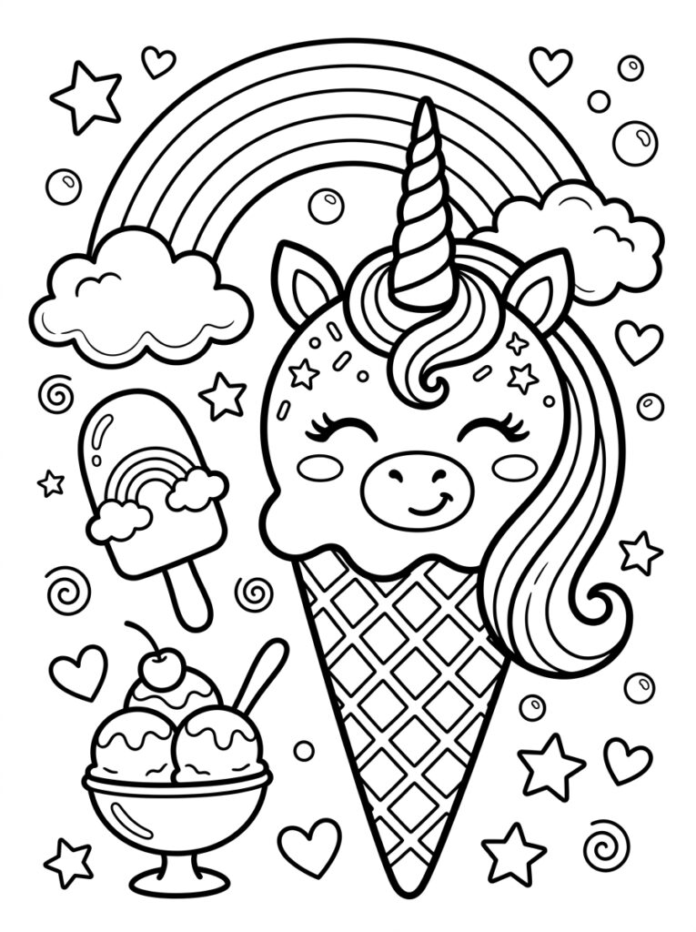 Unicorn Ijsje Kleurplaten (Gratis PDF Printables) 13 - gratis kleurplaat om te printen