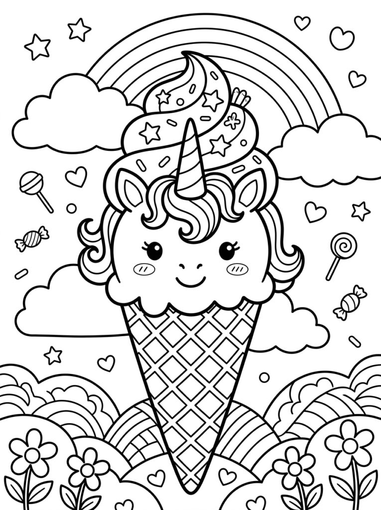 Unicorn Ijsje Kleurplaten (Gratis PDF Printables) 14 - gratis kleurplaat om te printen