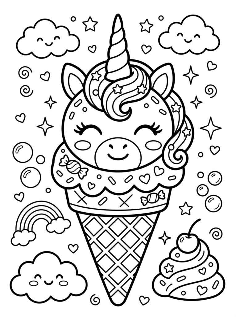Unicorn Ijsje Kleurplaten (Gratis PDF Printables) 15 - gratis kleurplaat om te printen