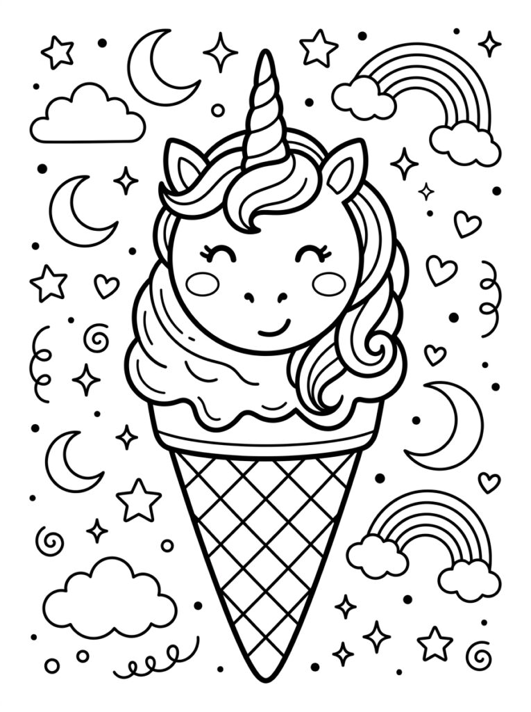 Unicorn Ijsje Kleurplaten (Gratis PDF Printables) 16 - gratis kleurplaat om te printen