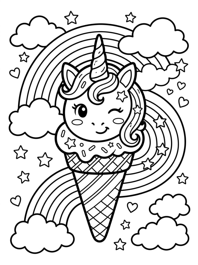 Unicorn Ijsje Kleurplaten (Gratis PDF Printables) 19 - gratis kleurplaat om te printen