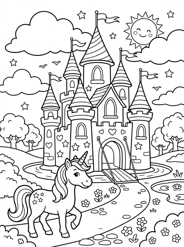 Unicorn Kasteel Kleurplaten (Gratis PDF Printables) 13 - gratis kleurplaat om te printen