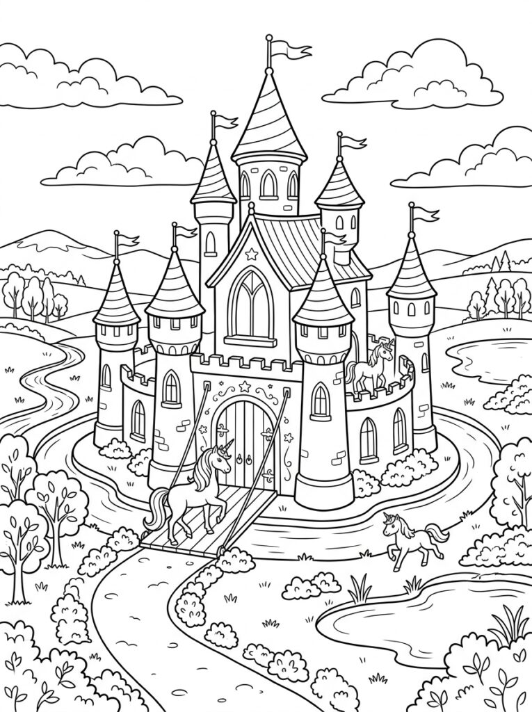 Unicorn Kasteel Kleurplaten (Gratis PDF Printables) 14 - gratis kleurplaat om te printen
