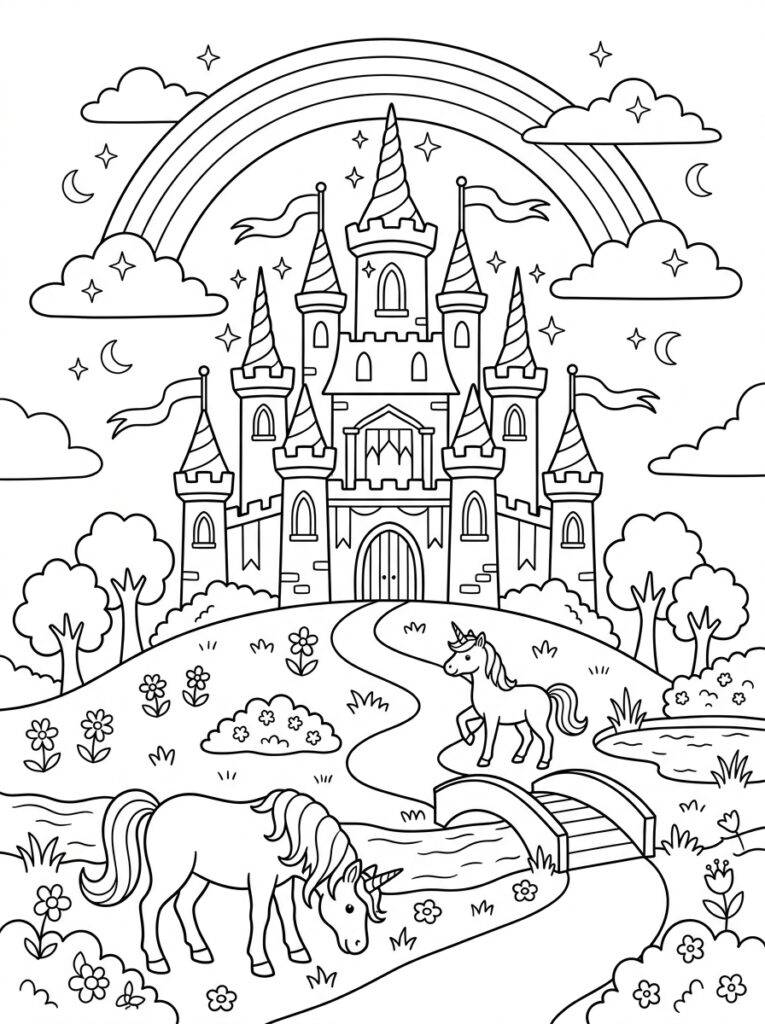 Unicorn Kasteel Kleurplaten (Gratis PDF Printables) 15 - gratis kleurplaat om te printen