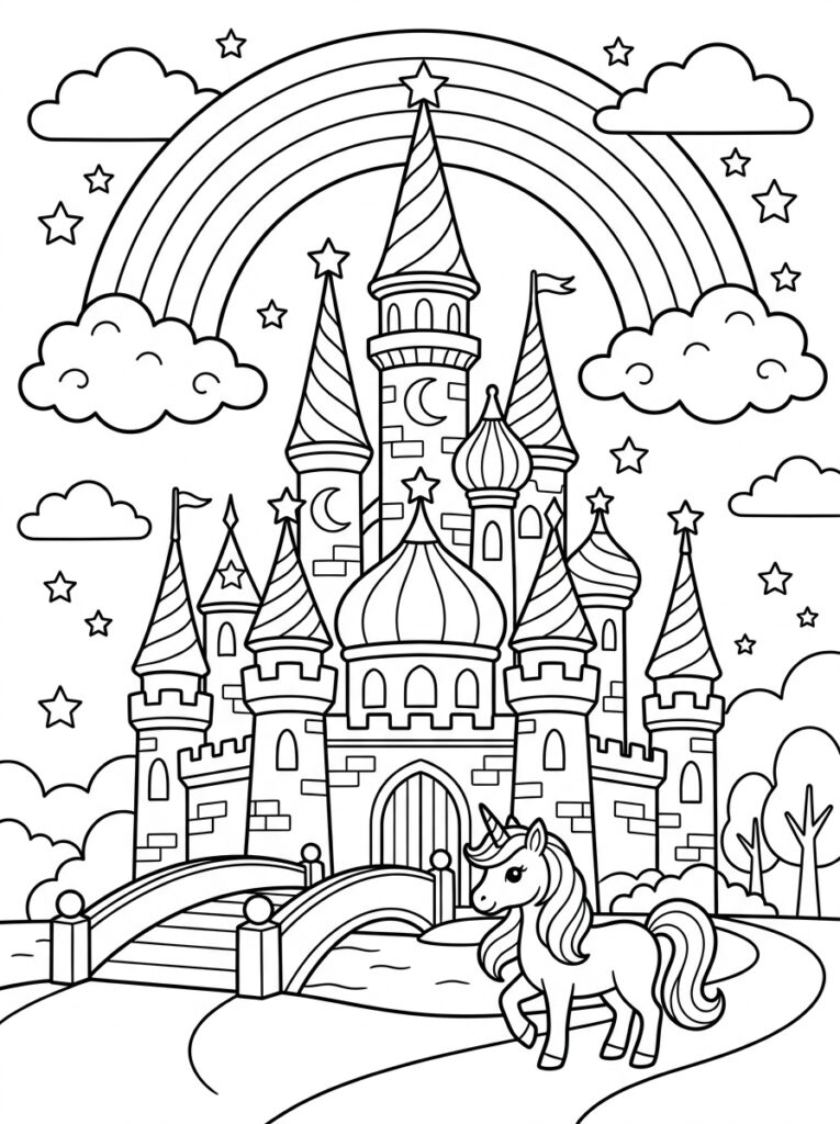 Unicorn Kasteel Kleurplaten (Gratis PDF Printables) 17 - gratis kleurplaat om te printen