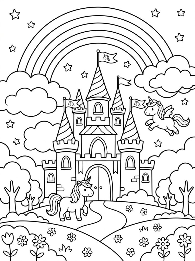 Unicorn Kasteel Kleurplaten (Gratis PDF Printables) 20 - gratis kleurplaat om te printen