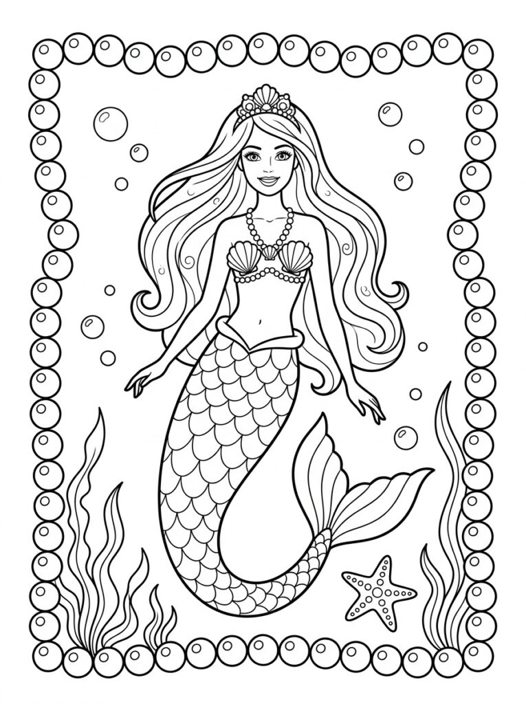 Zeemeermin Barbie Kleurplaten (Gratis PDF Printables) 02 - gratis kleurplaat om te printen