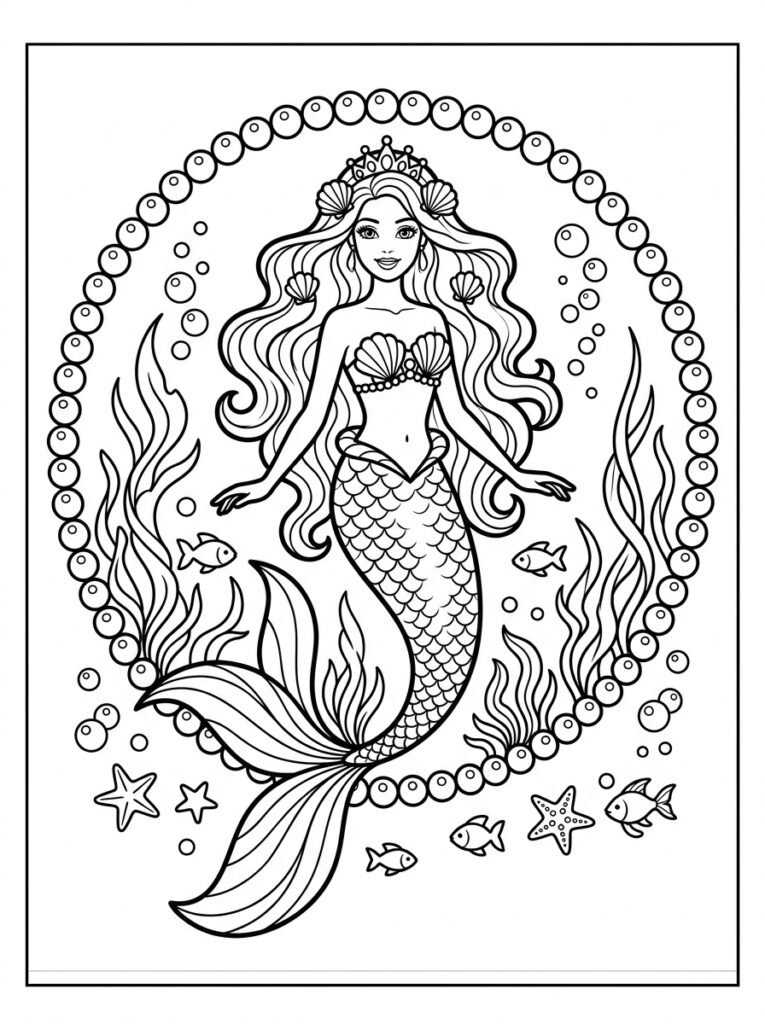 Zeemeermin Barbie Kleurplaten (Gratis PDF Printables) 03 - gratis kleurplaat om te printen