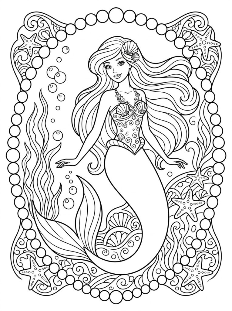Zeemeermin Barbie Kleurplaten (Gratis PDF Printables) 05 - gratis kleurplaat om te printen