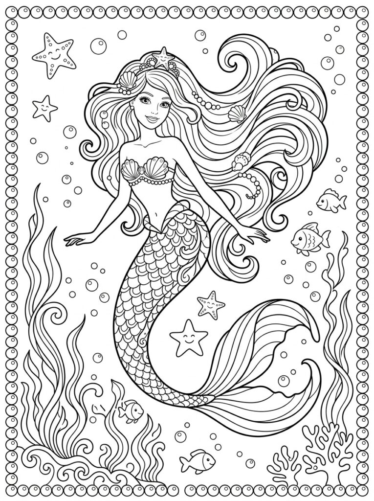 Zeemeermin Barbie Kleurplaten (Gratis PDF Printables) 07 - gratis kleurplaat om te printen