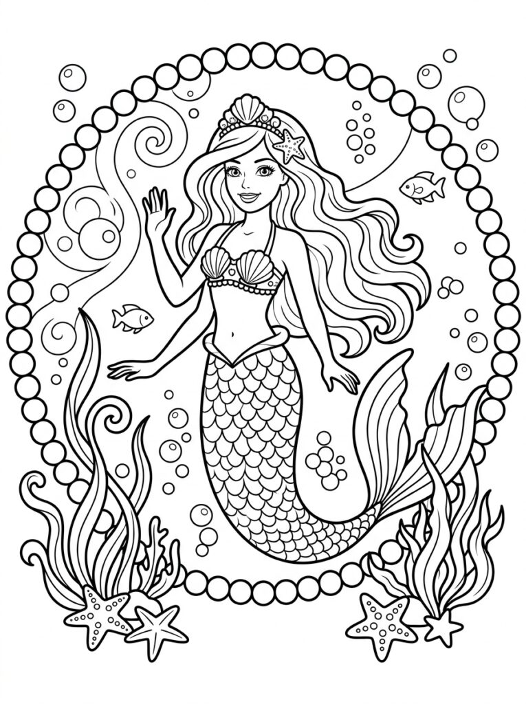 Zeemeermin Barbie Kleurplaten (Gratis PDF Printables) 08 - gratis kleurplaat om te printen