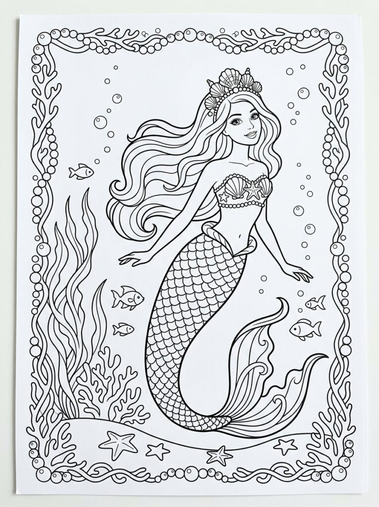 Zeemeermin Barbie Kleurplaten (Gratis PDF Printables) 09 - gratis kleurplaat om te printen