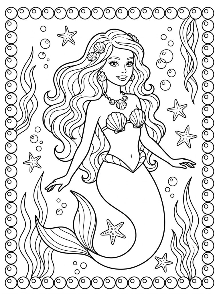 Zeemeermin Barbie Kleurplaten (Gratis PDF Printables) 11 - gratis kleurplaat om te printen