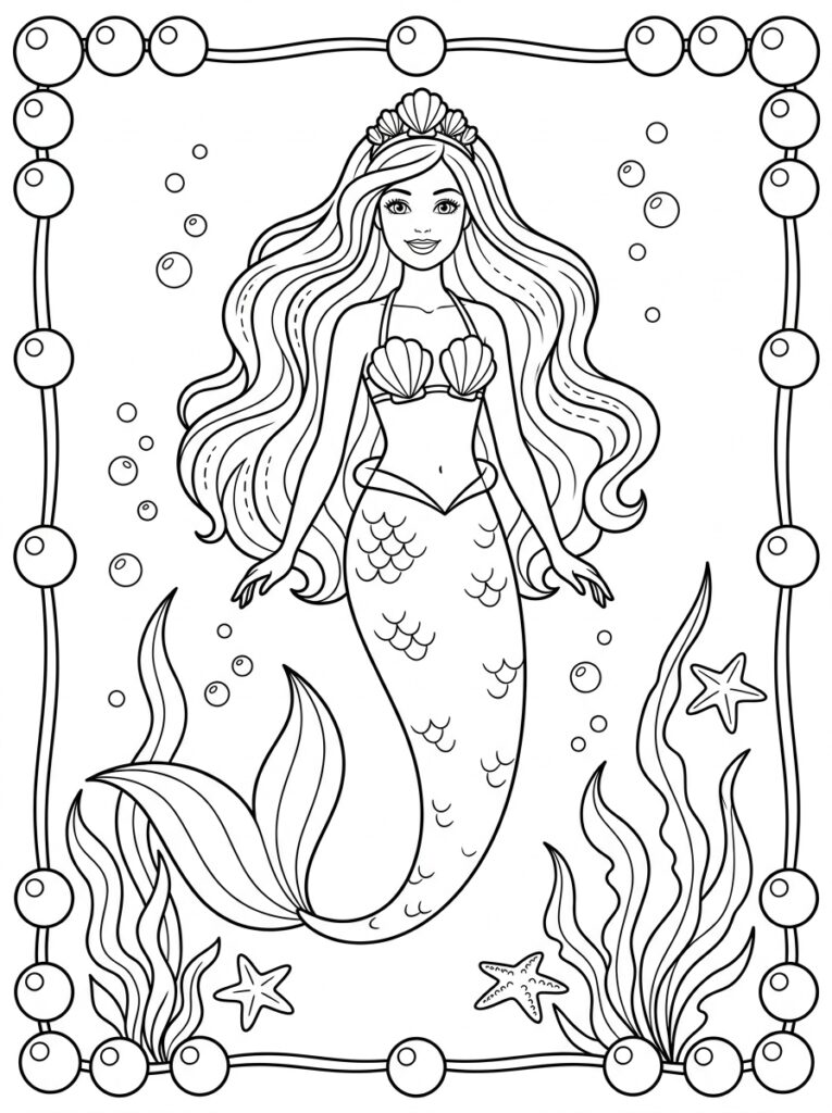 Zeemeermin Barbie Kleurplaten (Gratis PDF Printables) 13 - gratis kleurplaat om te printen
