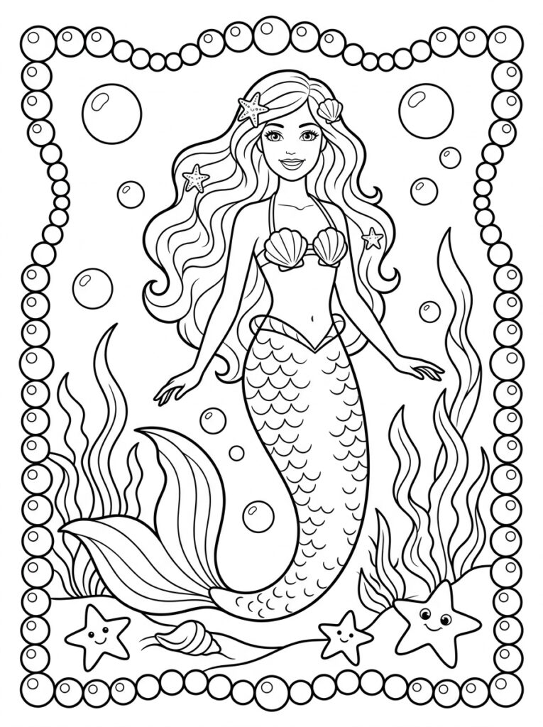 Zeemeermin Barbie Kleurplaten (Gratis PDF Printables) 14 - gratis kleurplaat om te printen