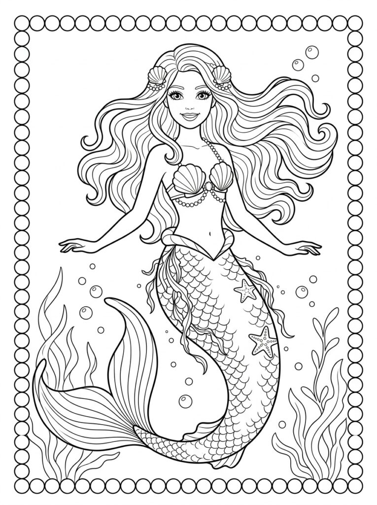Zeemeermin Barbie Kleurplaten (Gratis PDF Printables) 15 - gratis kleurplaat om te printen