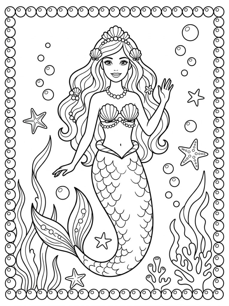 Zeemeermin Barbie Kleurplaten (Gratis PDF Printables) 16 - gratis kleurplaat om te printen