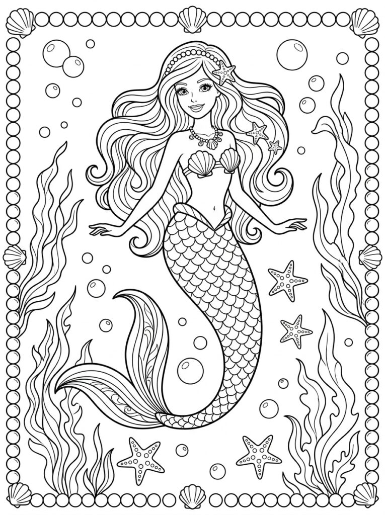 Zeemeermin Barbie Kleurplaten (Gratis PDF Printables) 17 - gratis kleurplaat om te printen