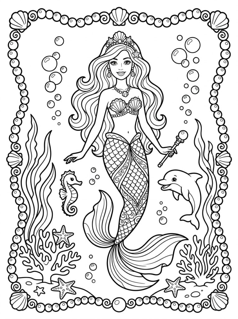 Zeemeermin Barbie Kleurplaten (Gratis PDF Printables) 18 - gratis kleurplaat om te printen