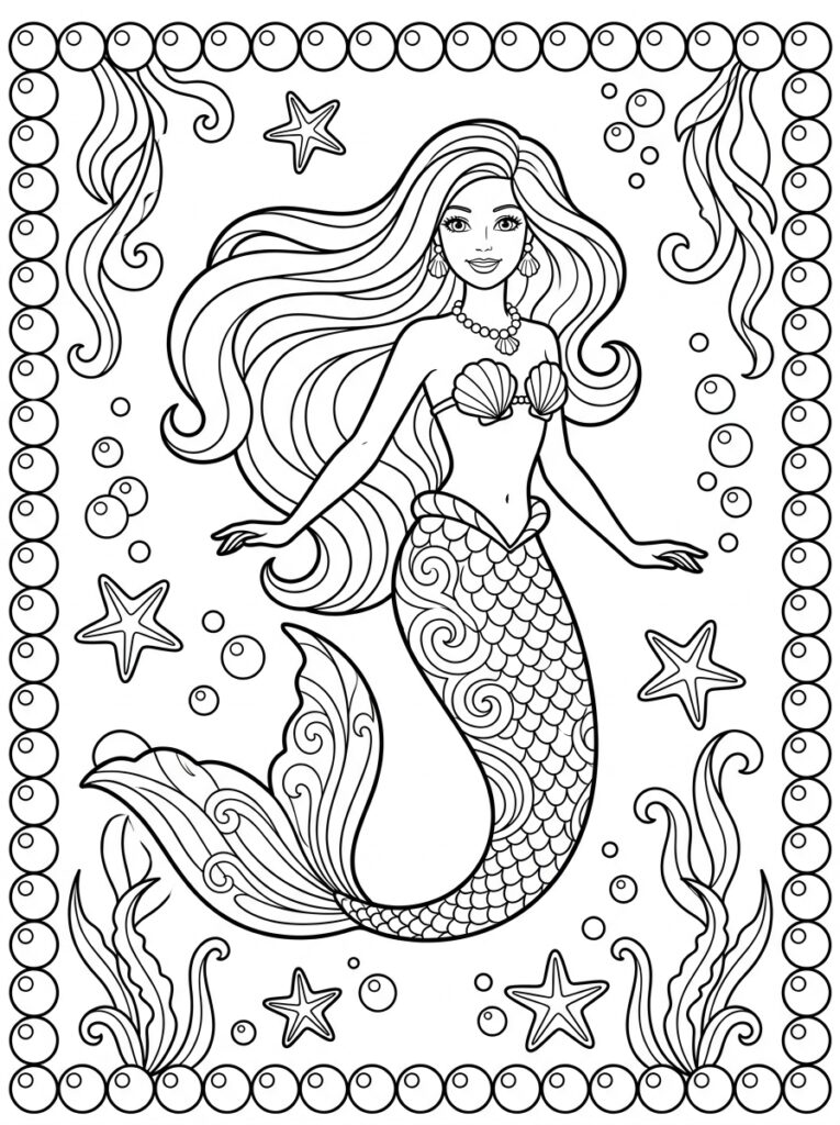 Zeemeermin Barbie Kleurplaten (Gratis PDF Printables) 19 - gratis kleurplaat om te printen