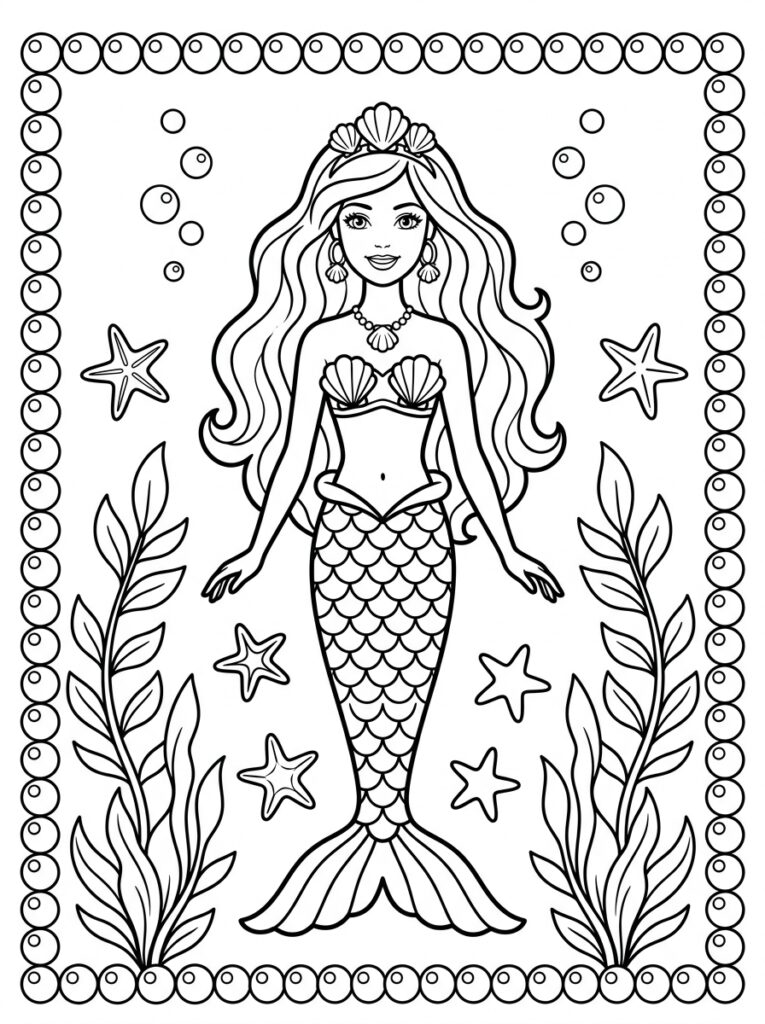Zeemeermin Barbie Kleurplaten (Gratis PDF Printables) 20 - gratis kleurplaat om te printen