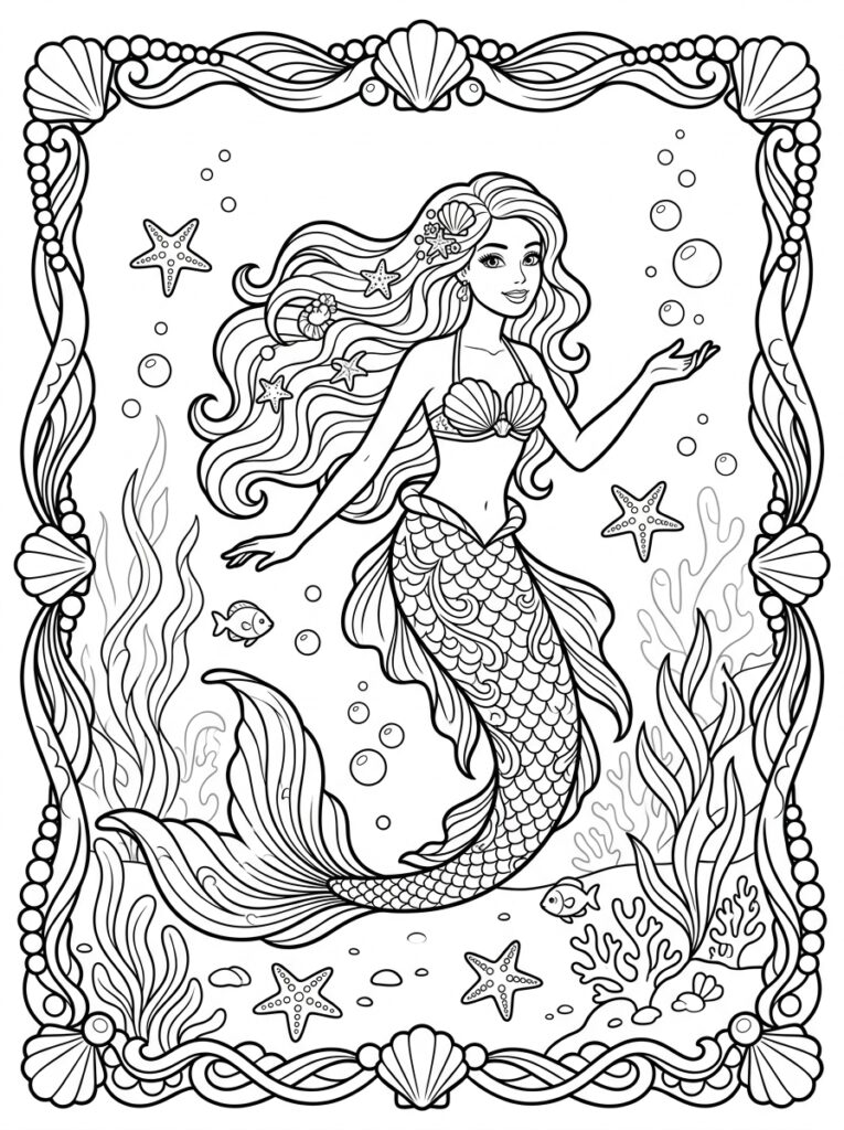 Zeemeermin Barbie Kleurplaten (Gratis PDF Printables) 21 - gratis kleurplaat om te printen