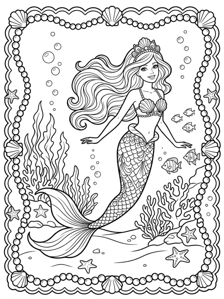 Zeemeermin Barbie Kleurplaten (Gratis PDF Printables) 23 - gratis kleurplaat om te printen