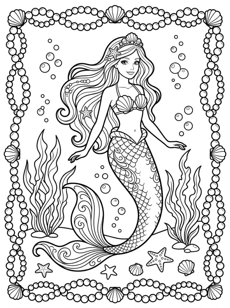 Zeemeermin Barbie Kleurplaten (Gratis PDF Printables) 26 - gratis kleurplaat om te printen