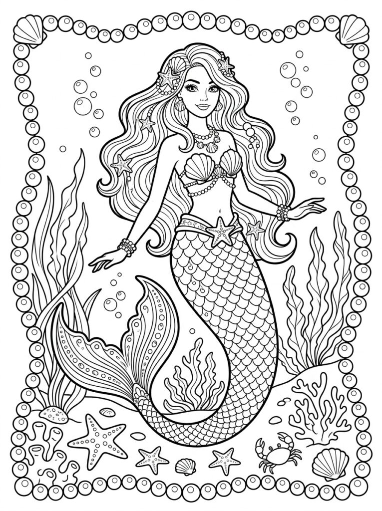 Zeemeermin Barbie Kleurplaten (Gratis PDF Printables) 27 - gratis kleurplaat om te printen