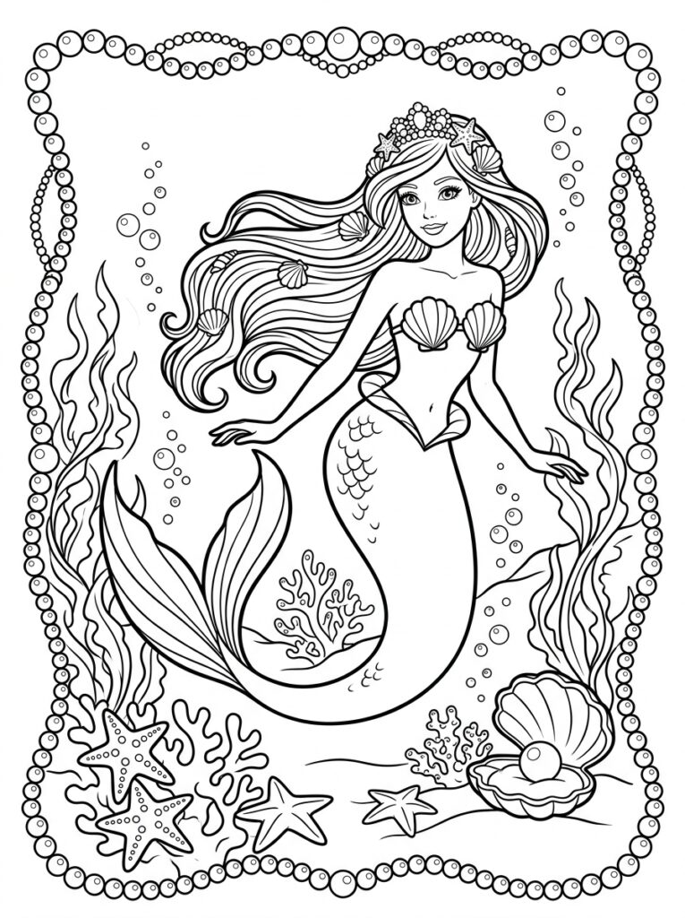 Zeemeermin Barbie Kleurplaten (Gratis PDF Printables) 28 - gratis kleurplaat om te printen