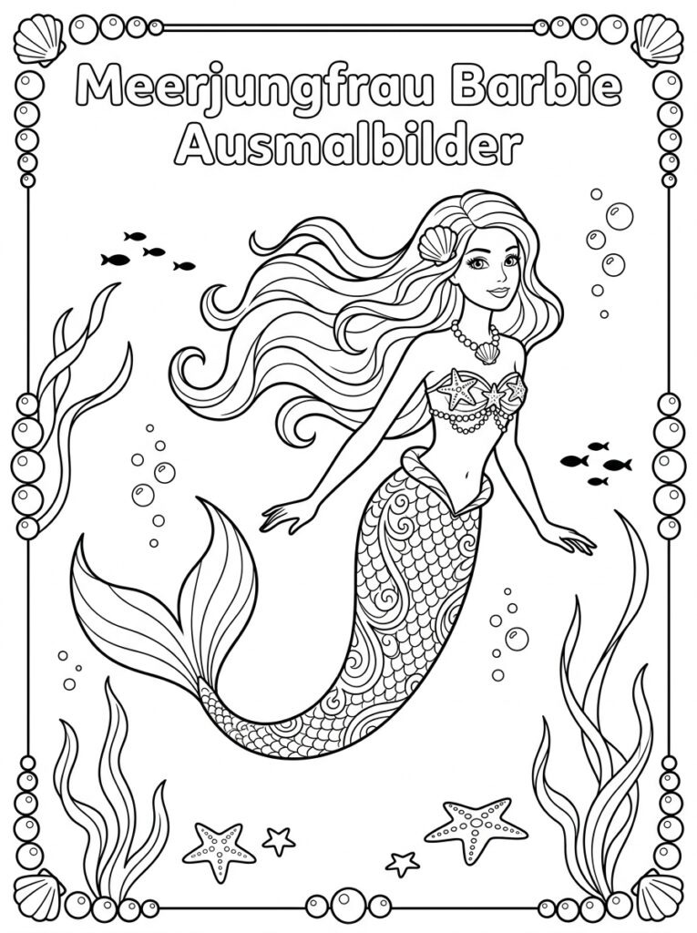 Zeemeermin Barbie Kleurplaten (Gratis PDF Printables) 29 - gratis kleurplaat om te printen