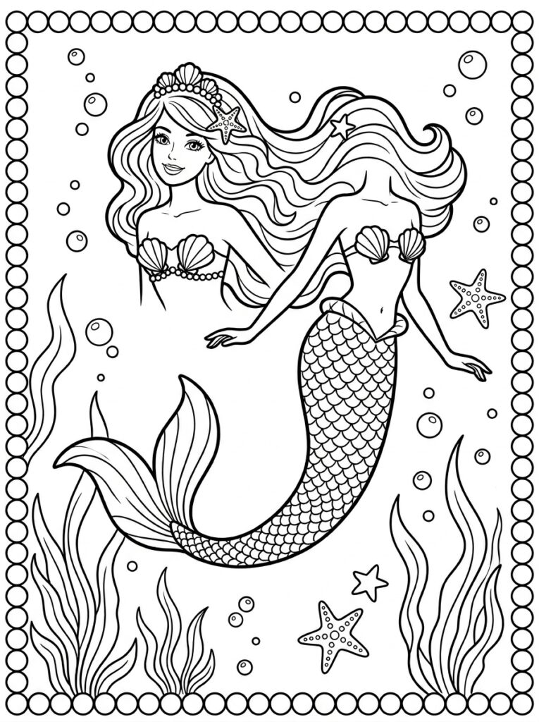 Zeemeermin Barbie Kleurplaten (Gratis PDF Printables) 30 - gratis kleurplaat om te printen
