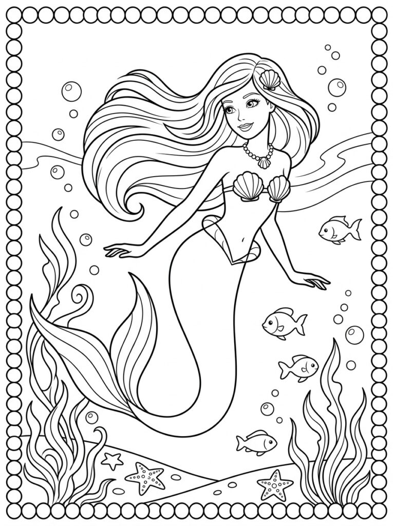 Zeemeermin Barbie Kleurplaten (Gratis PDF Printables) 31 - gratis kleurplaat om te printen
