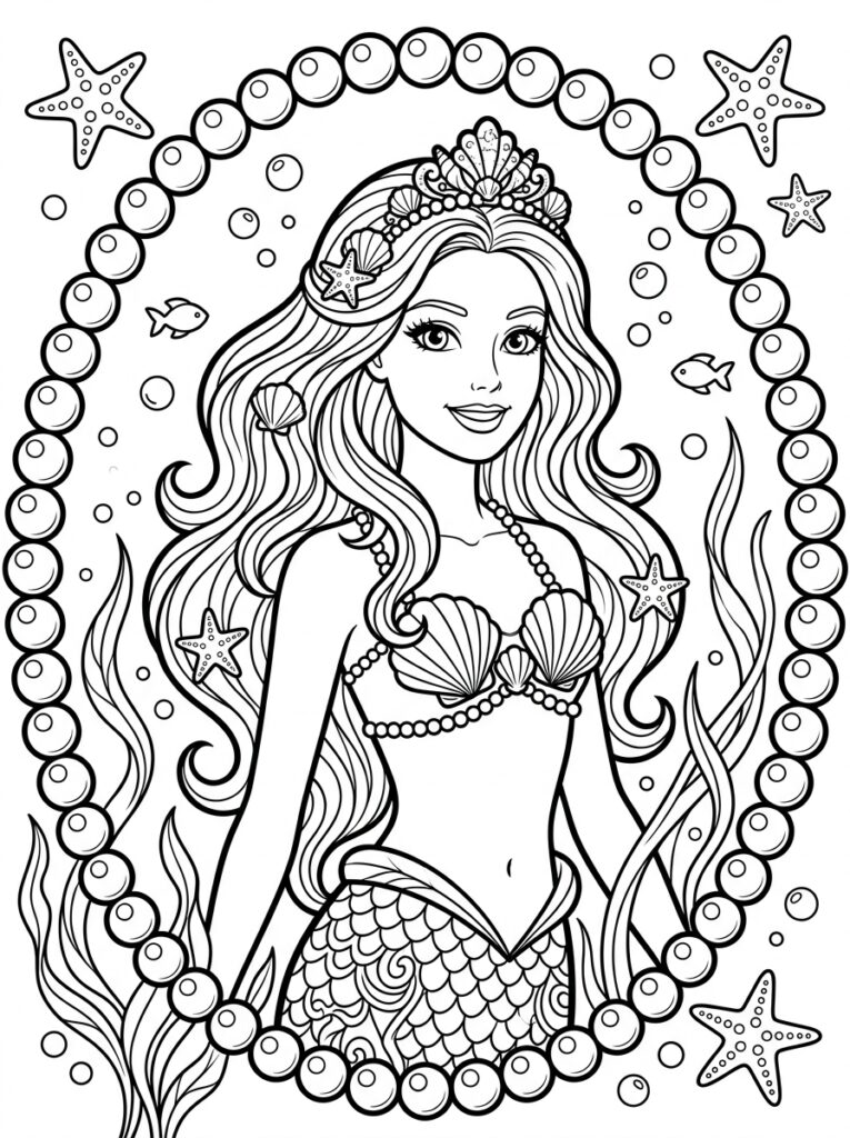 Zeemeermin Barbie Kleurplaten (Gratis PDF Printables) 33 - gratis kleurplaat om te printen