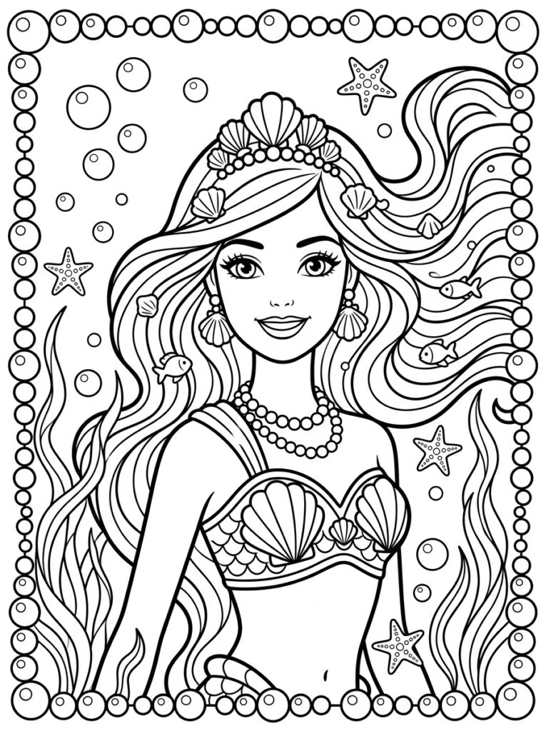 Zeemeermin Barbie Kleurplaten (Gratis PDF Printables) 34 - gratis kleurplaat om te printen