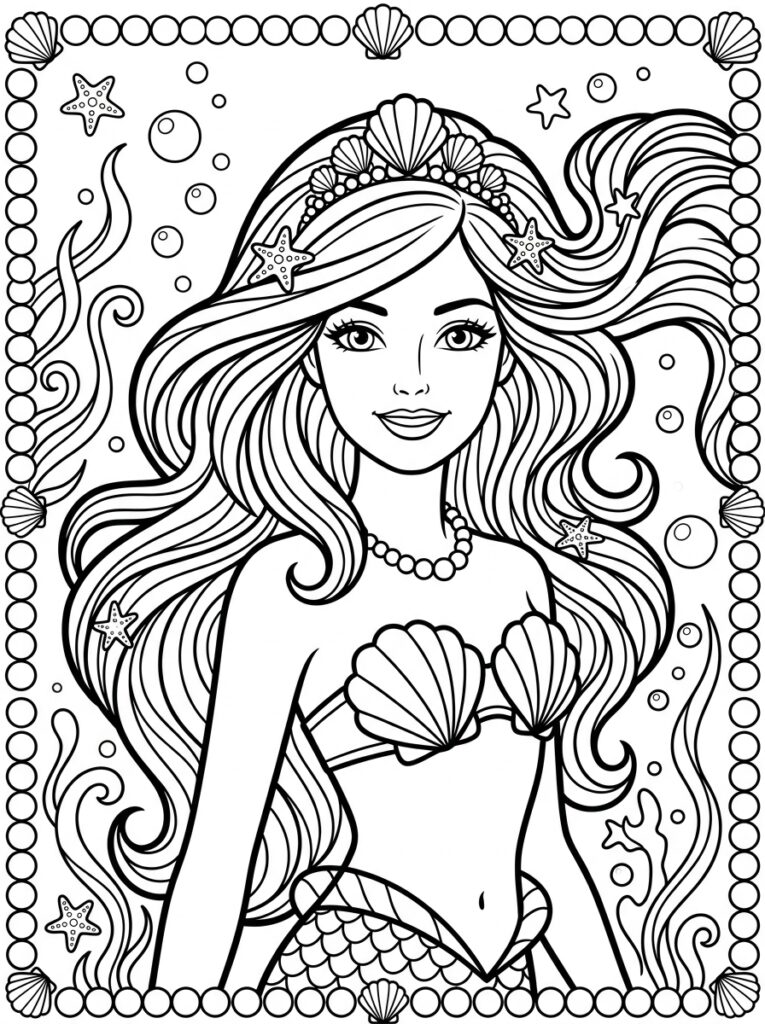 Zeemeermin Barbie Kleurplaten (Gratis PDF Printables) 35 - gratis kleurplaat om te printen