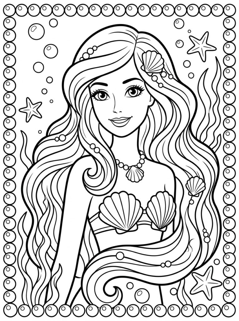 Zeemeermin Barbie Kleurplaten (Gratis PDF Printables) 36 - gratis kleurplaat om te printen
