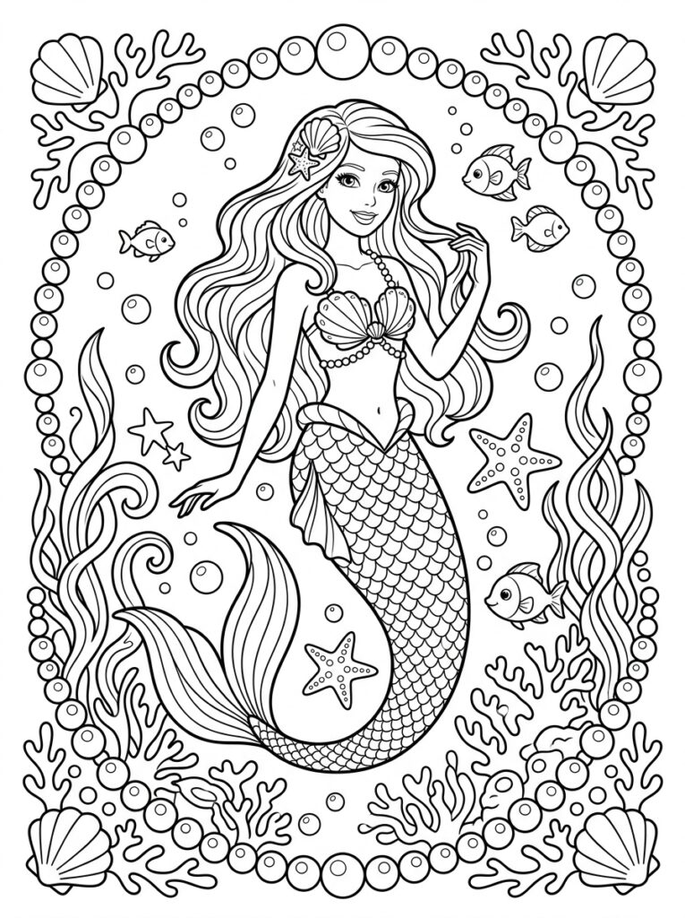 Zeemeermin Barbie Kleurplaten (Gratis PDF Printables) 37 - gratis kleurplaat om te printen